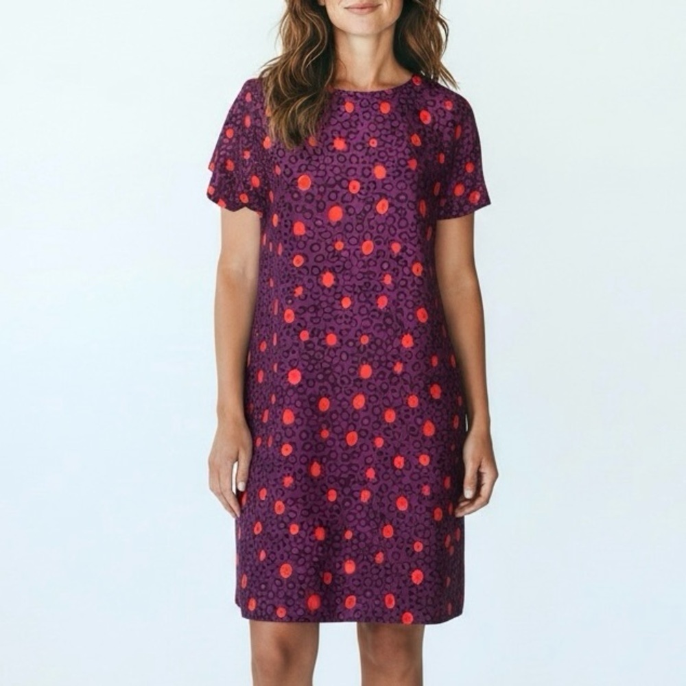 LK Bennett Dr Joenne Silk Blend Shift Dress Burgundy Animal Print US 8